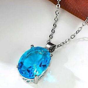 NEW STERLING SILVER BLUE TOPAZ PENDANT NECKLACE